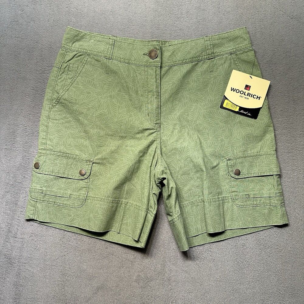 Woolrich Womens 12 Cargo Shorts Green Floral Print Outdoor Hiking Utility NWT